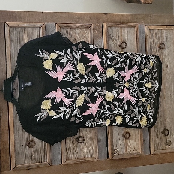 INC International Concepts Sheer, Hummingbird Embroidered Top with Cami XL - Picture 8 of 12